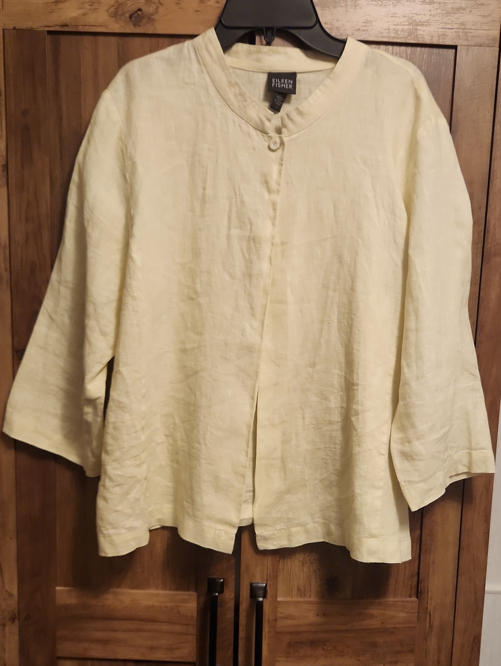 Eileen Fisher Pale Yellowish-Green Irish Linen Single Button Open Blouse Jacket